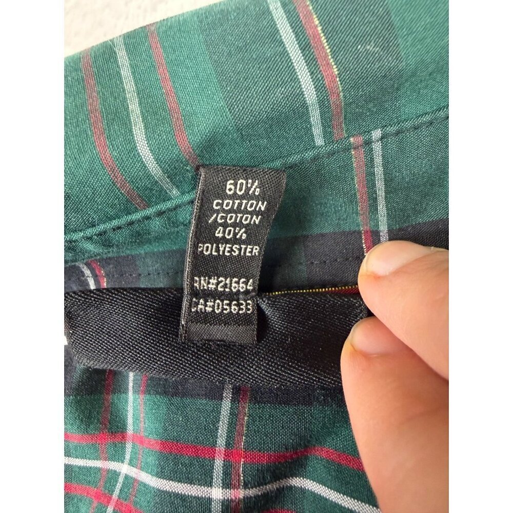 Foxcroft plaid shirt women's size 16 green decorative buttons 3/4 sleeves - Picture 7 of 12